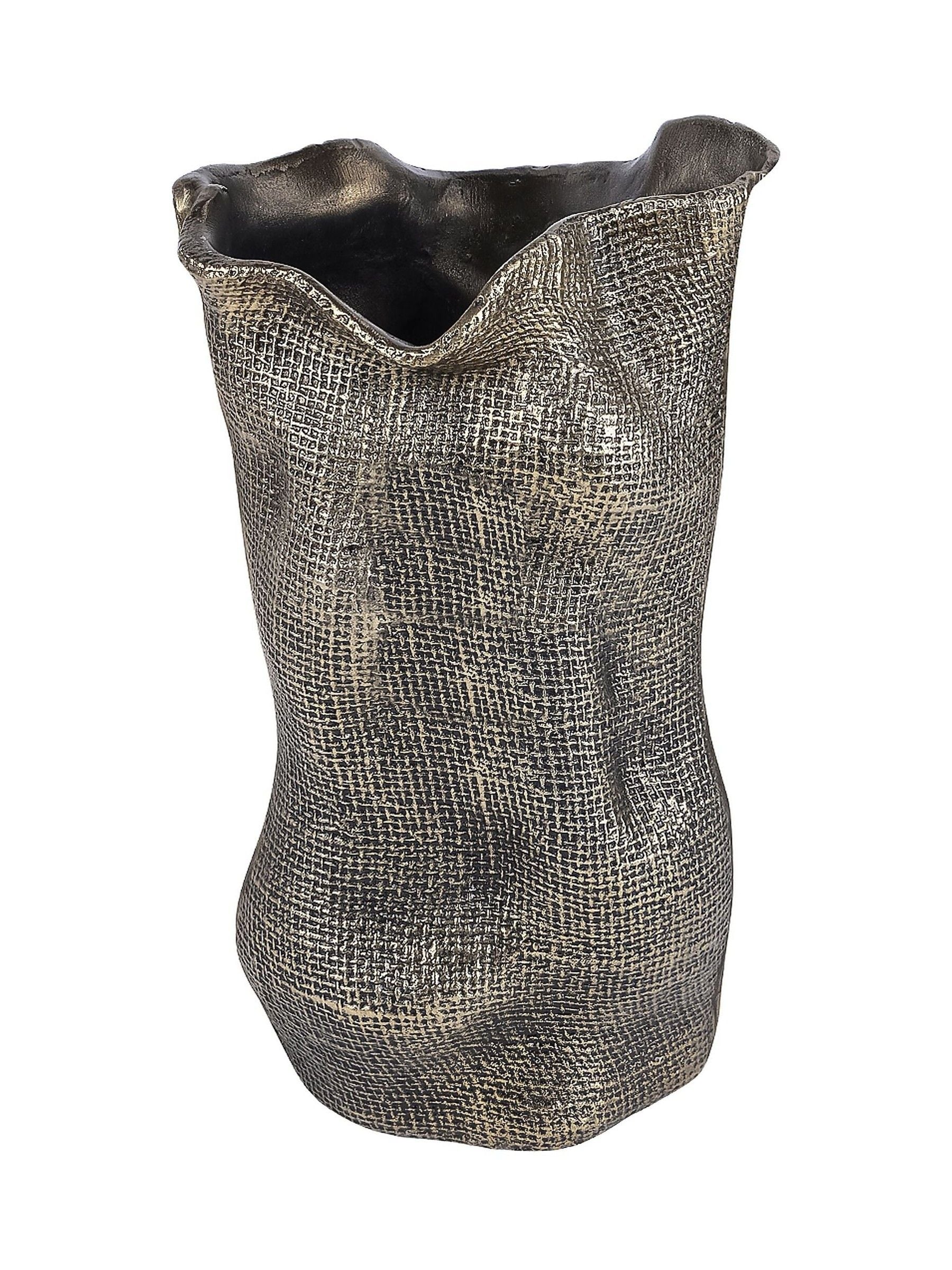 Libra Interiors antique brass gold molten weave small vase, UK version