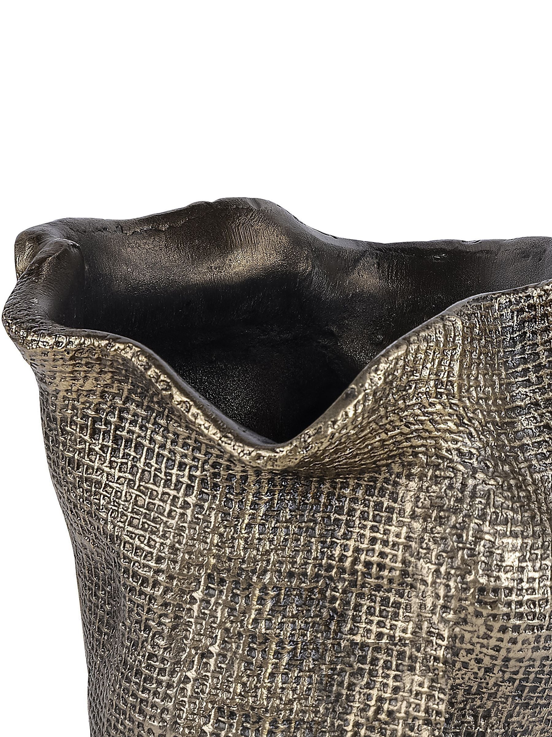 Libra Interiors antique brass gold molten weave small vase, UK version
