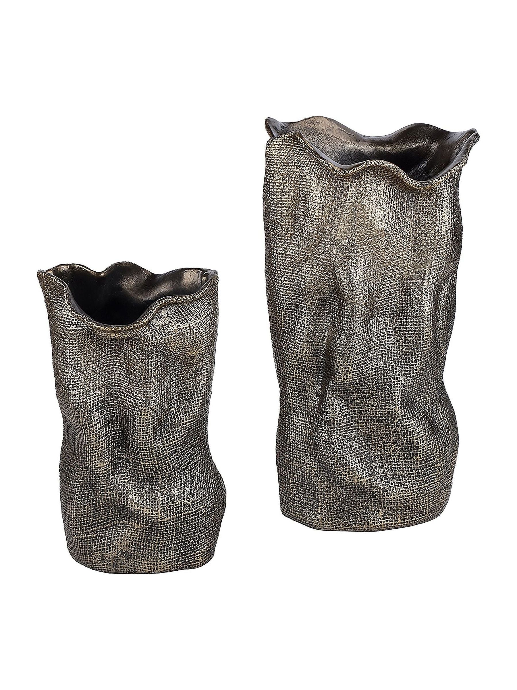 Libra Interiors antique brass gold molten weave small vase, UK version