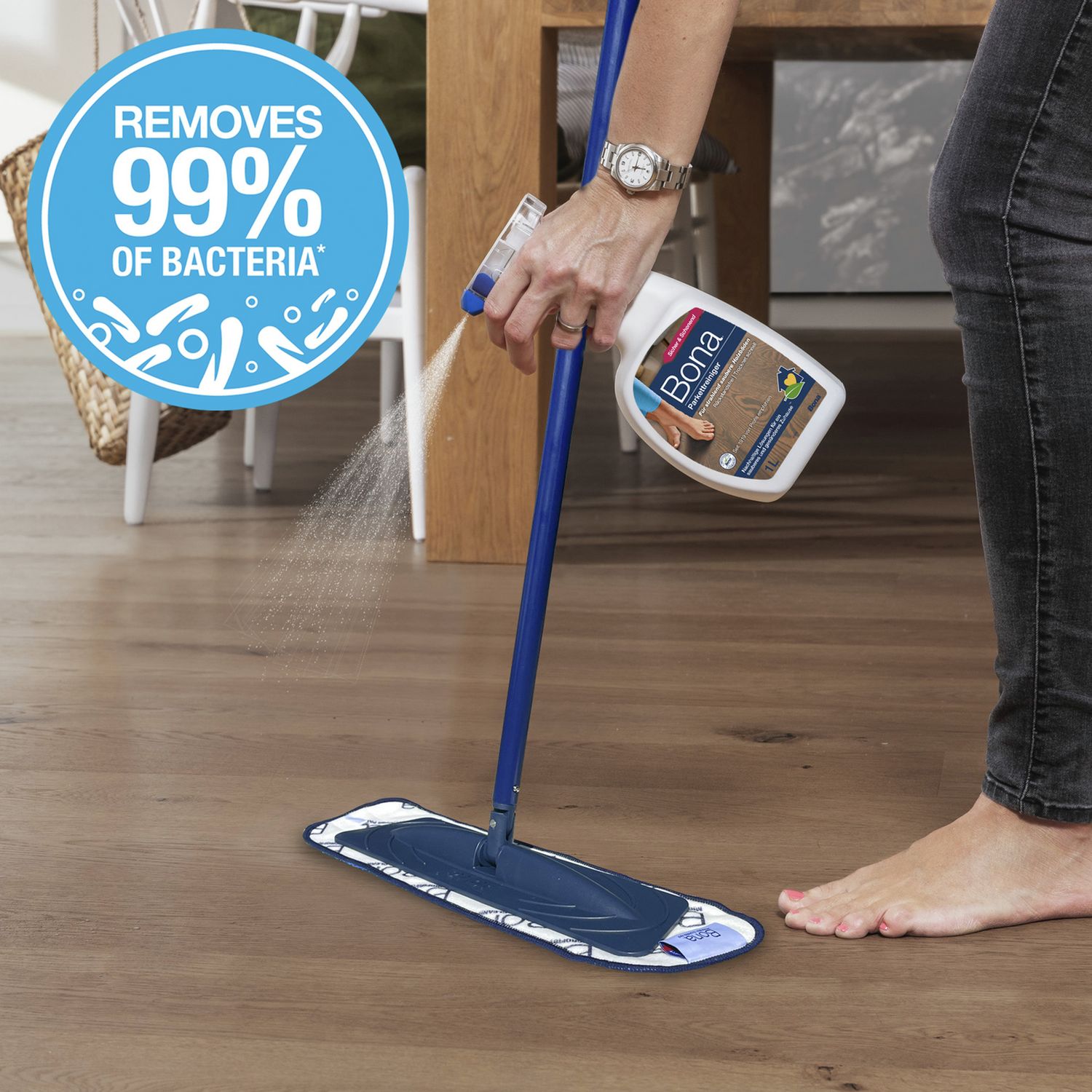 Bona wood floor cleaning kit with mop and 1L cleaner, UK version