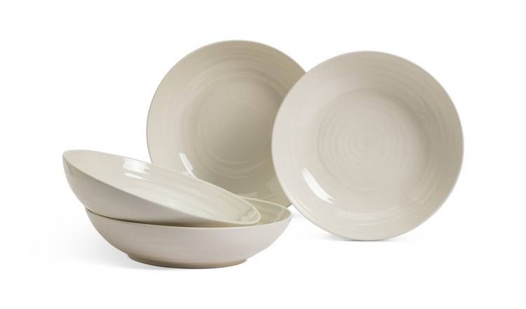 Habitat Ripple 4 Piece Stoneware Pasta Bowls - Cream