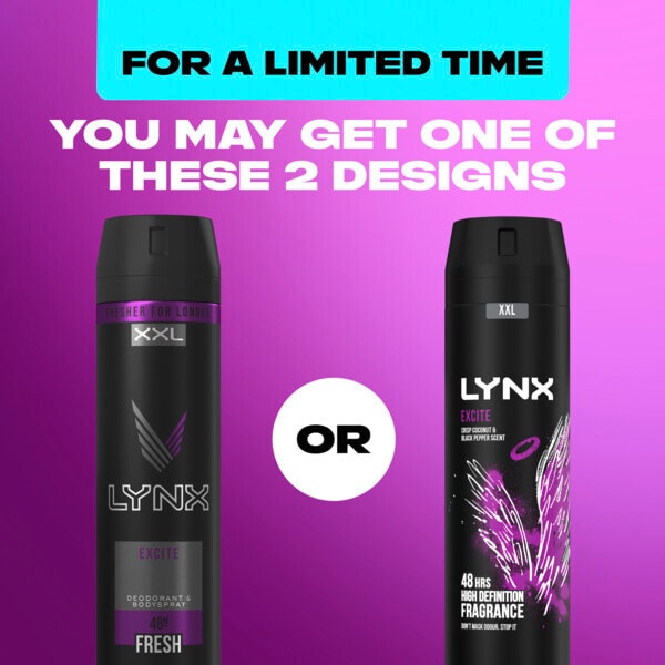 Lynx Excite body spray crisp coconut black pepper 250ml, imported from the UK