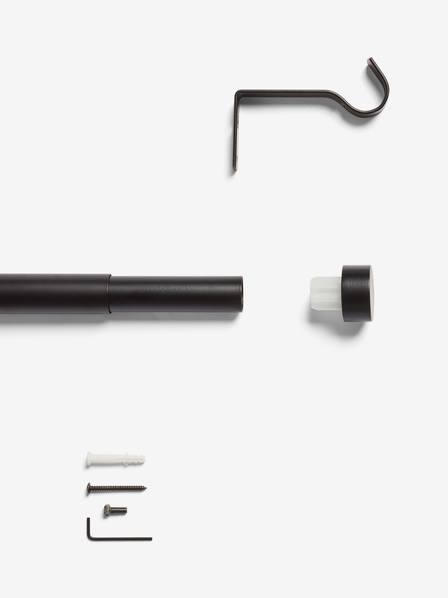 Black stud finial extendable curtain pole kit 28mm, UK version