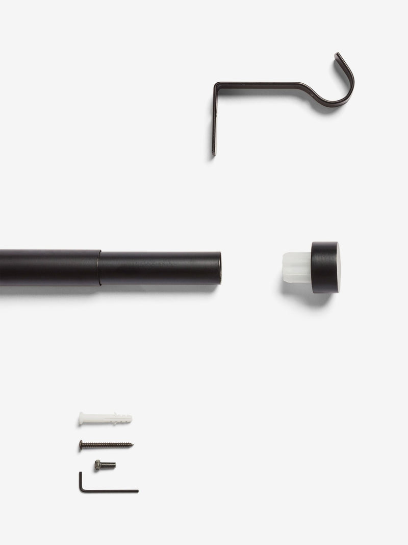 Black stud finial extendable curtain pole kit 28mm, UK version