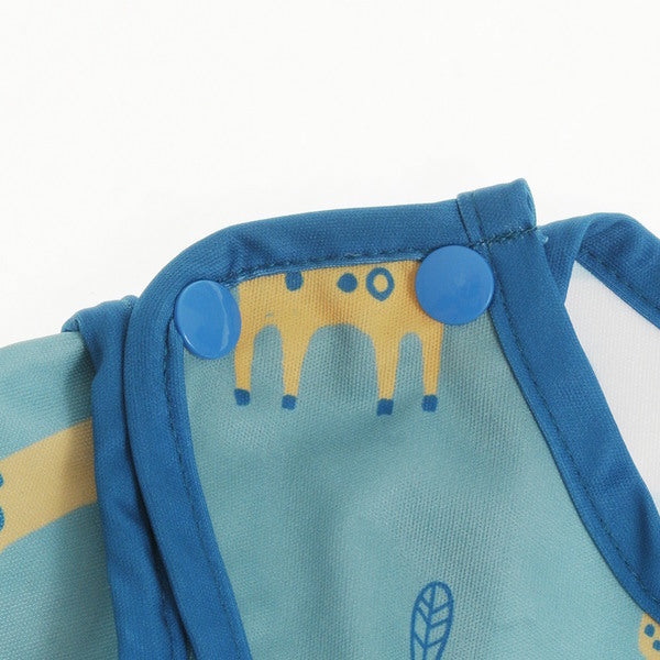 Ziggle Baby Coverall Feeding Bib - Blue Giraffe &amp; Elephant