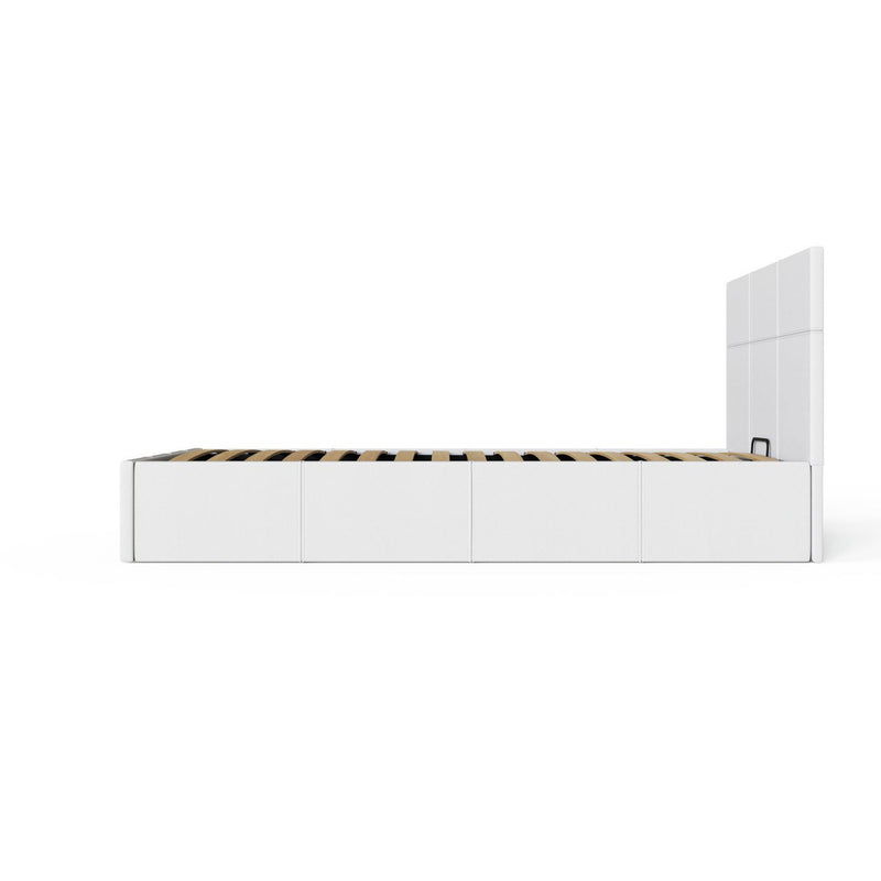 GFW End Lift Single Faux Leather Ottoman Bed - White