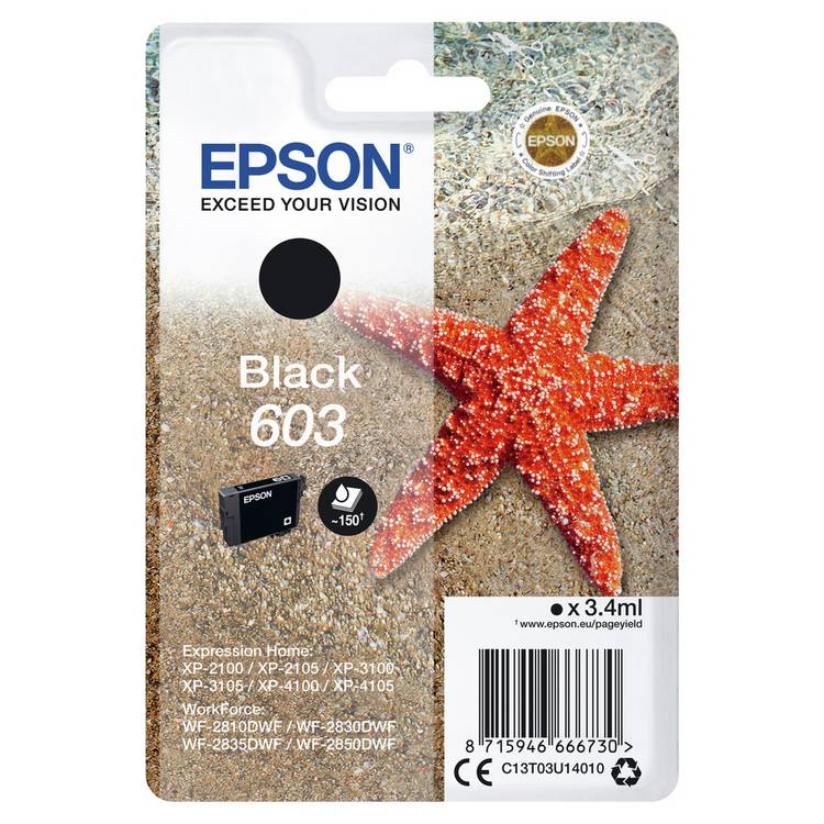 Epson 603 Starfish black ink cartridge 3.4ml (British brand)