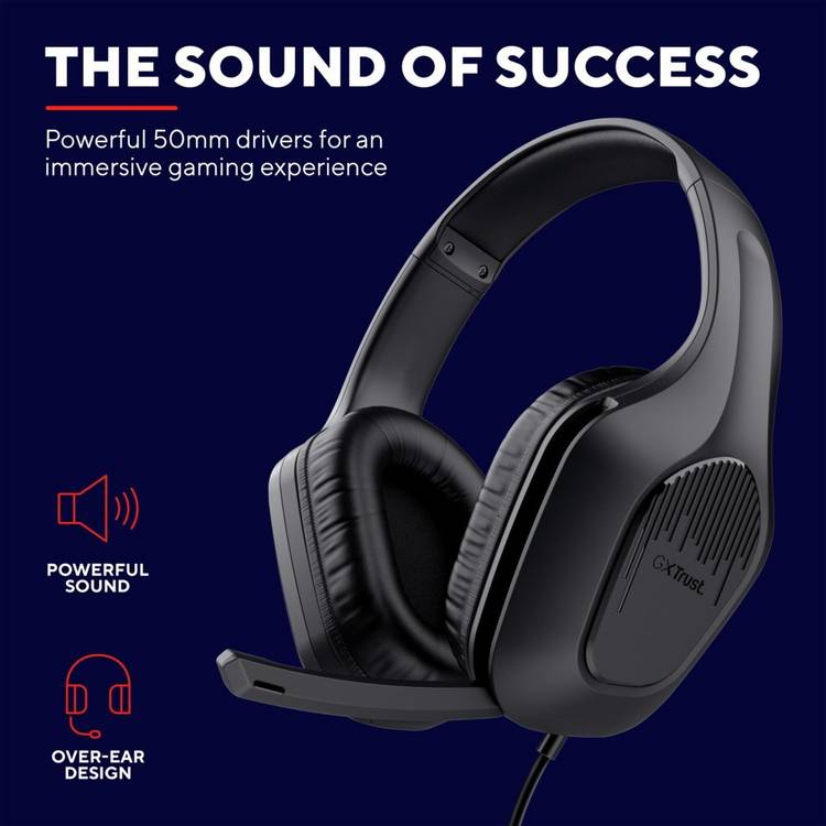 GXTrust Zirox black over-ear gaming headset (British brand)