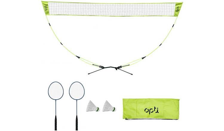 Opti badminton set pop-up net 10ft racquets shuttlecocks, UK version