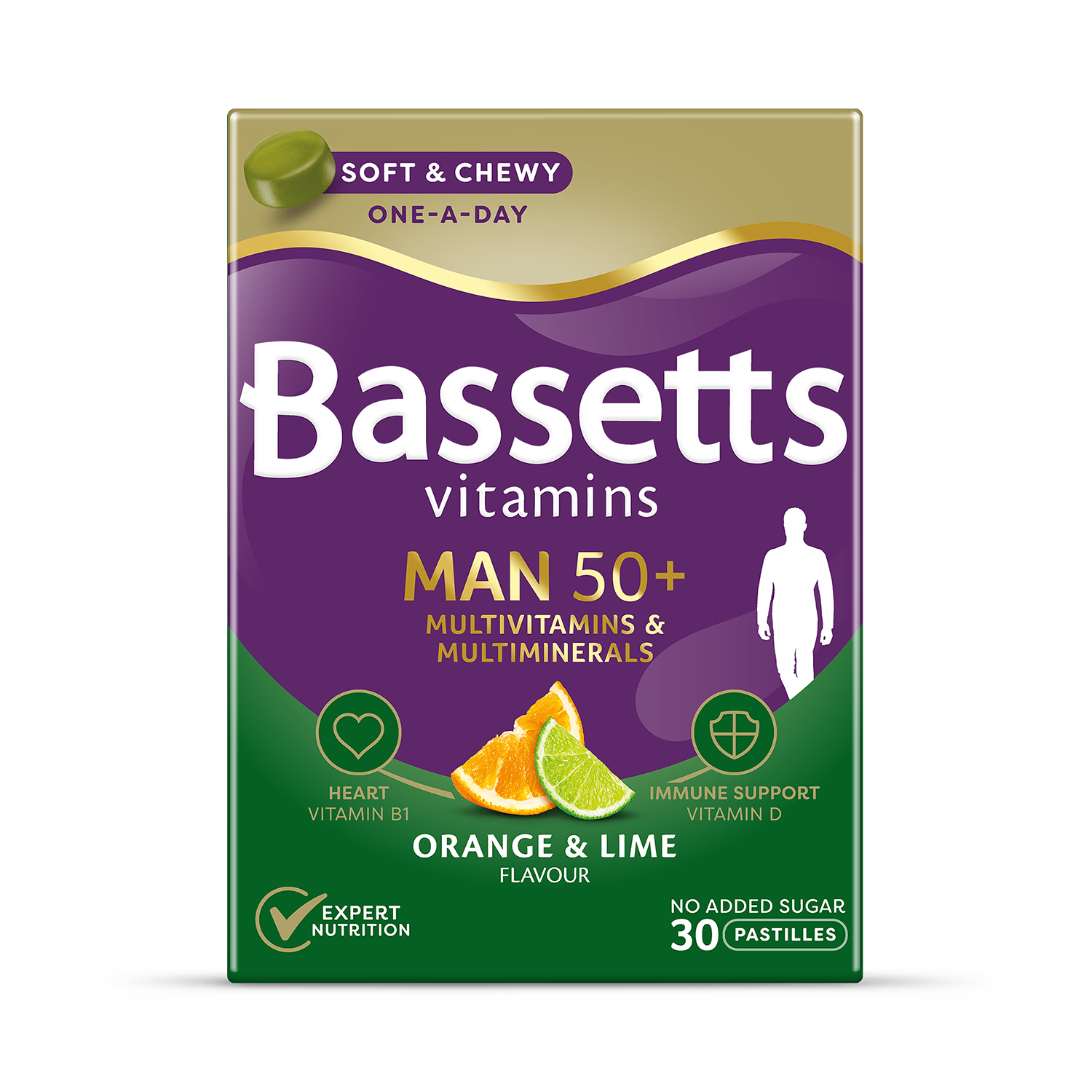 Bassetts Man 50+ multivitamin pastilles orange lime 30 (British brand)