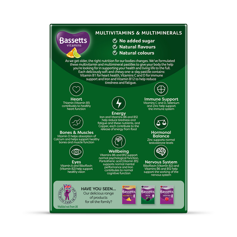 Bassetts Man 50+ multivitamin pastilles orange lime 30 (British brand)