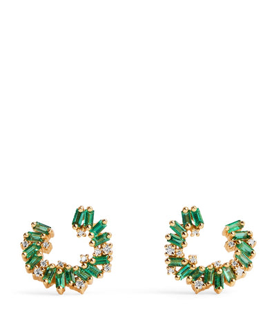 Harrods Suzanne Kalan Yellow Gold, Emerald and Diamond Frenzy Spiral Earrings- Buy online at McGrocer
