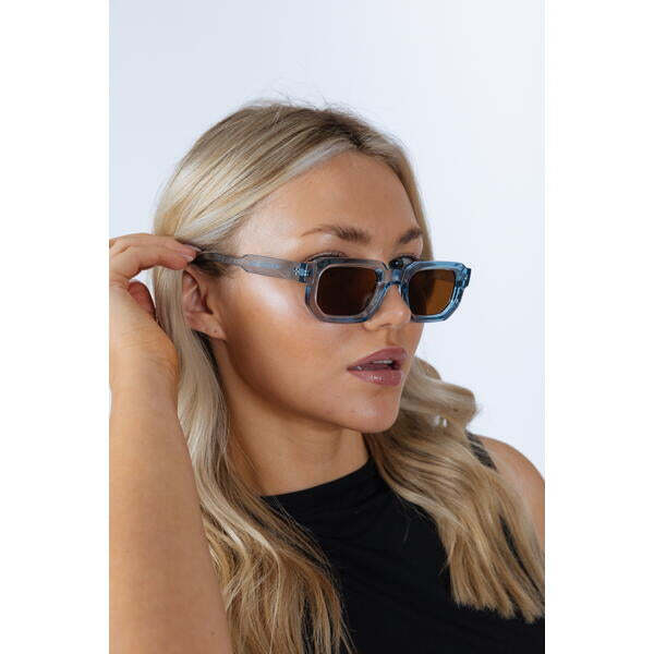 SVNX chunky retro square sunglasses with clear blue frame, imported from the UK