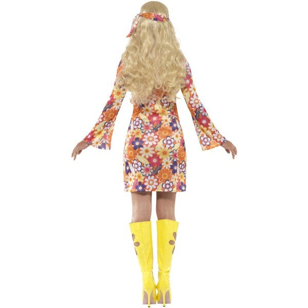 Smiffys flower hippie costume multi-coloured dress headscarf medallion, imported from the UK