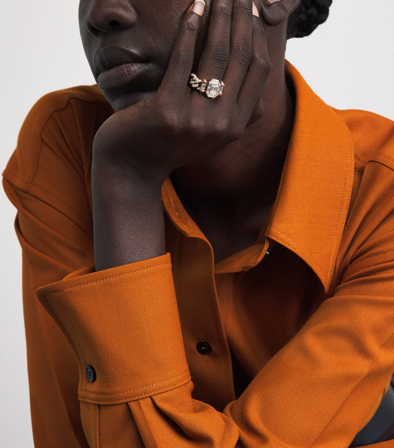 SHAY rose gold diamond pavé link ring (British brand)