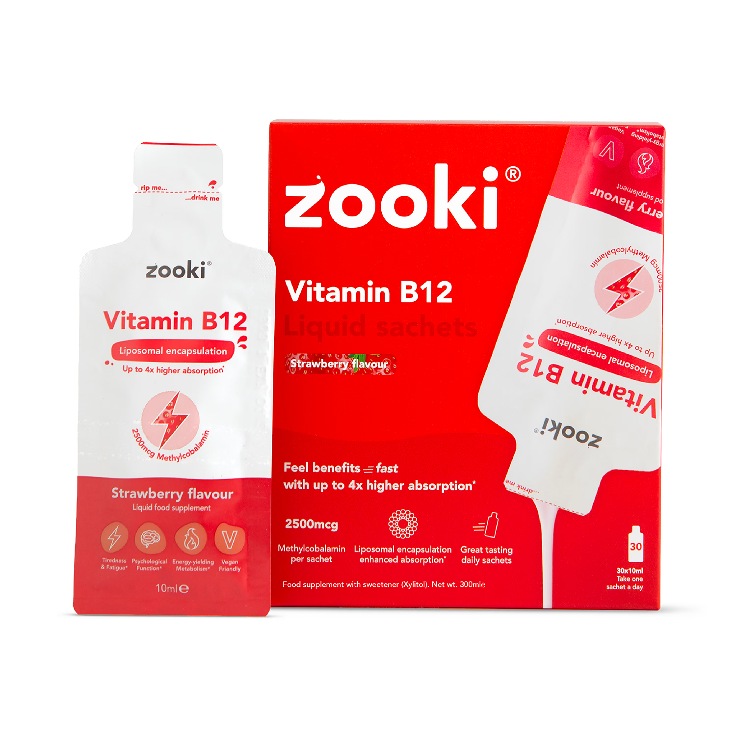 Zooki liposomal vitamin B12 2500mcg strawberry 30 sachets, UK version