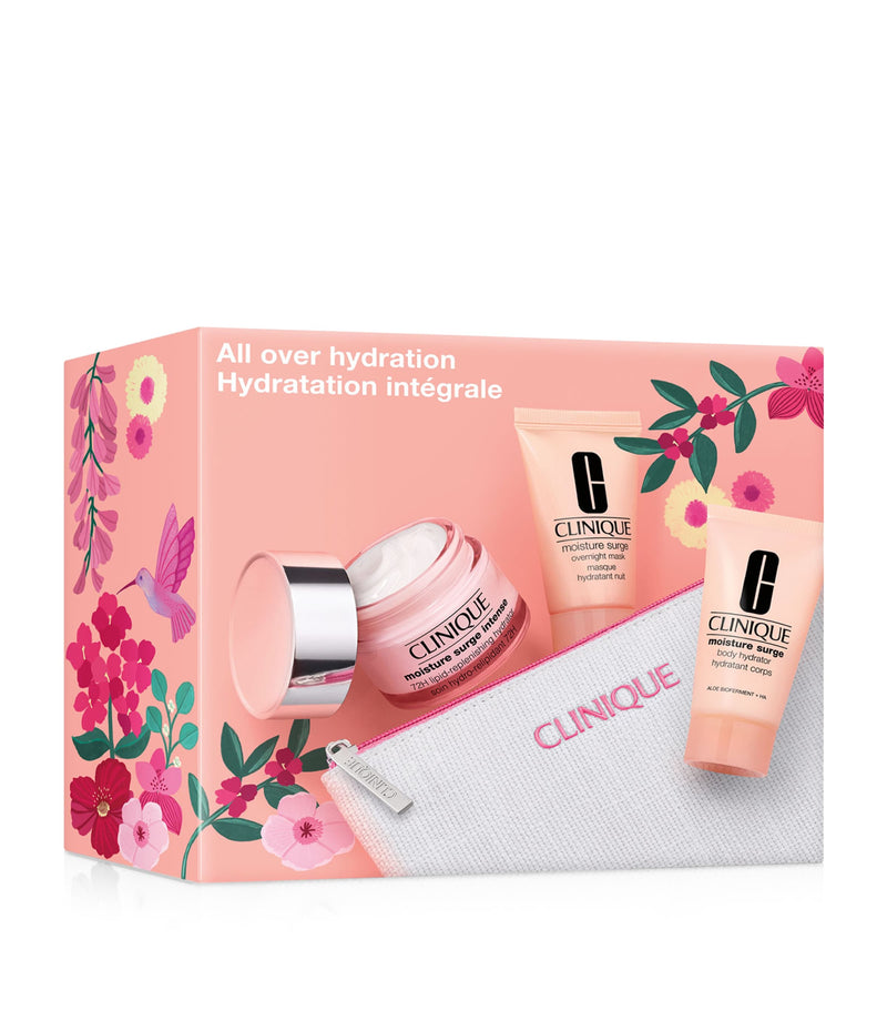 Clinique hydration gift set with 72-hour hydrator, overnight mask, and body lotion - British product