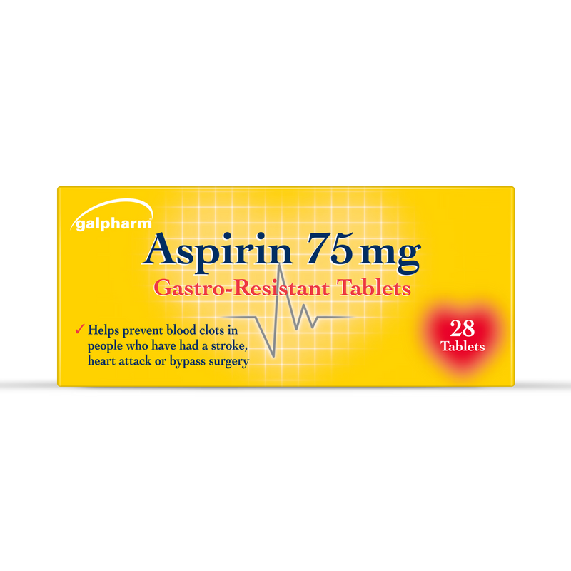 Galpharm Aspirin 75mg tablets 28 tablets, imported from the UK