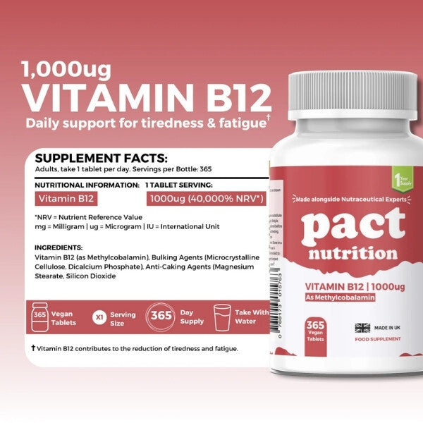 Pact Nutrition Vitamin B12 methylcobalamin tablets 365 - British product