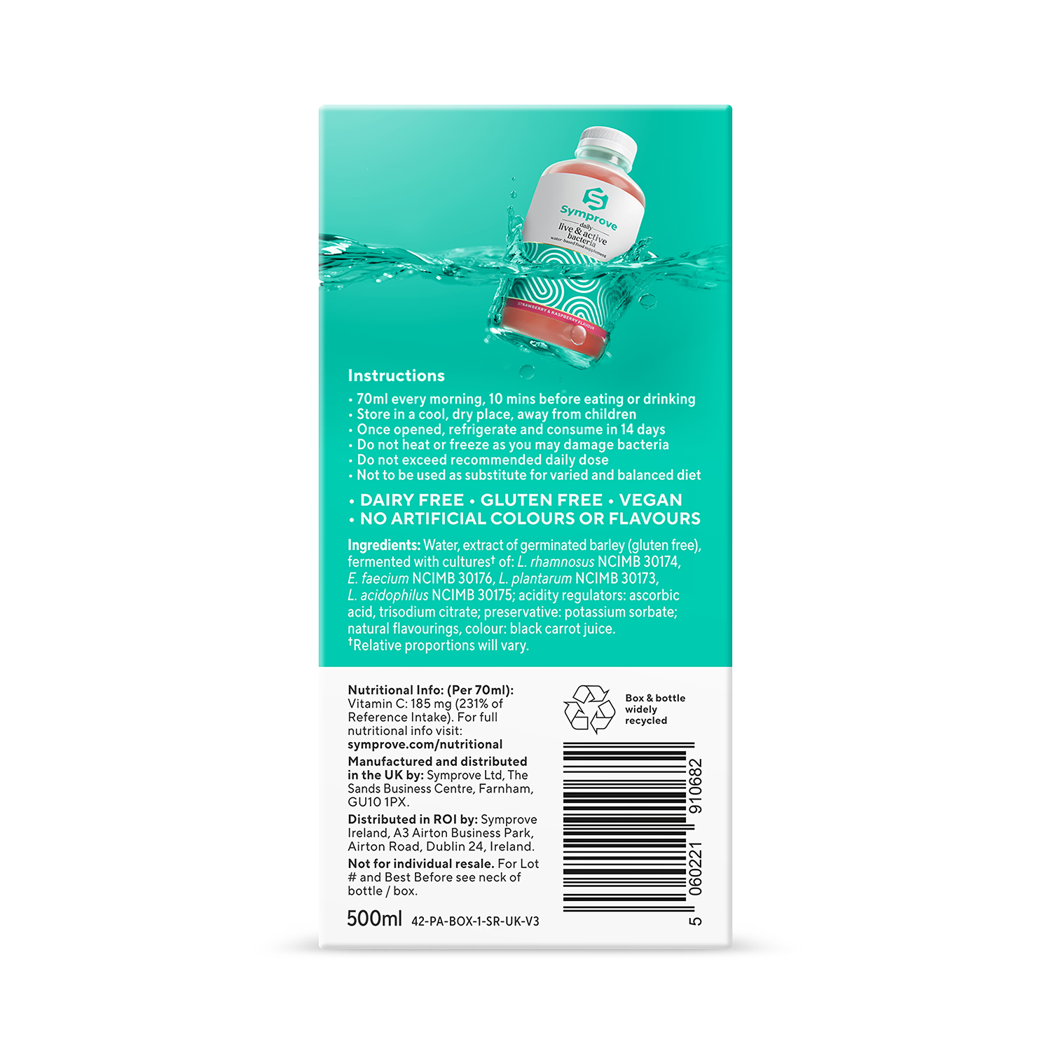Symprove live bacteria strawberry raspberry supplement 500ml - British product
