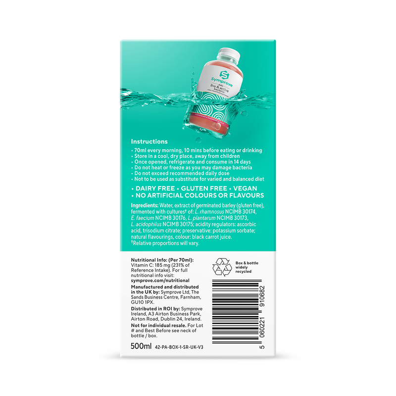 Symprove live bacteria strawberry raspberry supplement 500ml - British product