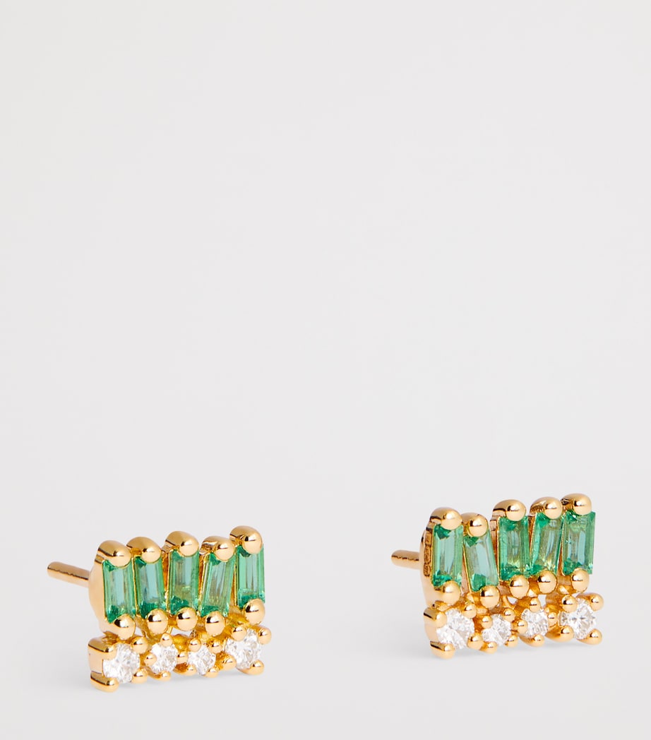 Suzanne Kalan emerald and diamond stud earrings in yellow gold, UK version
