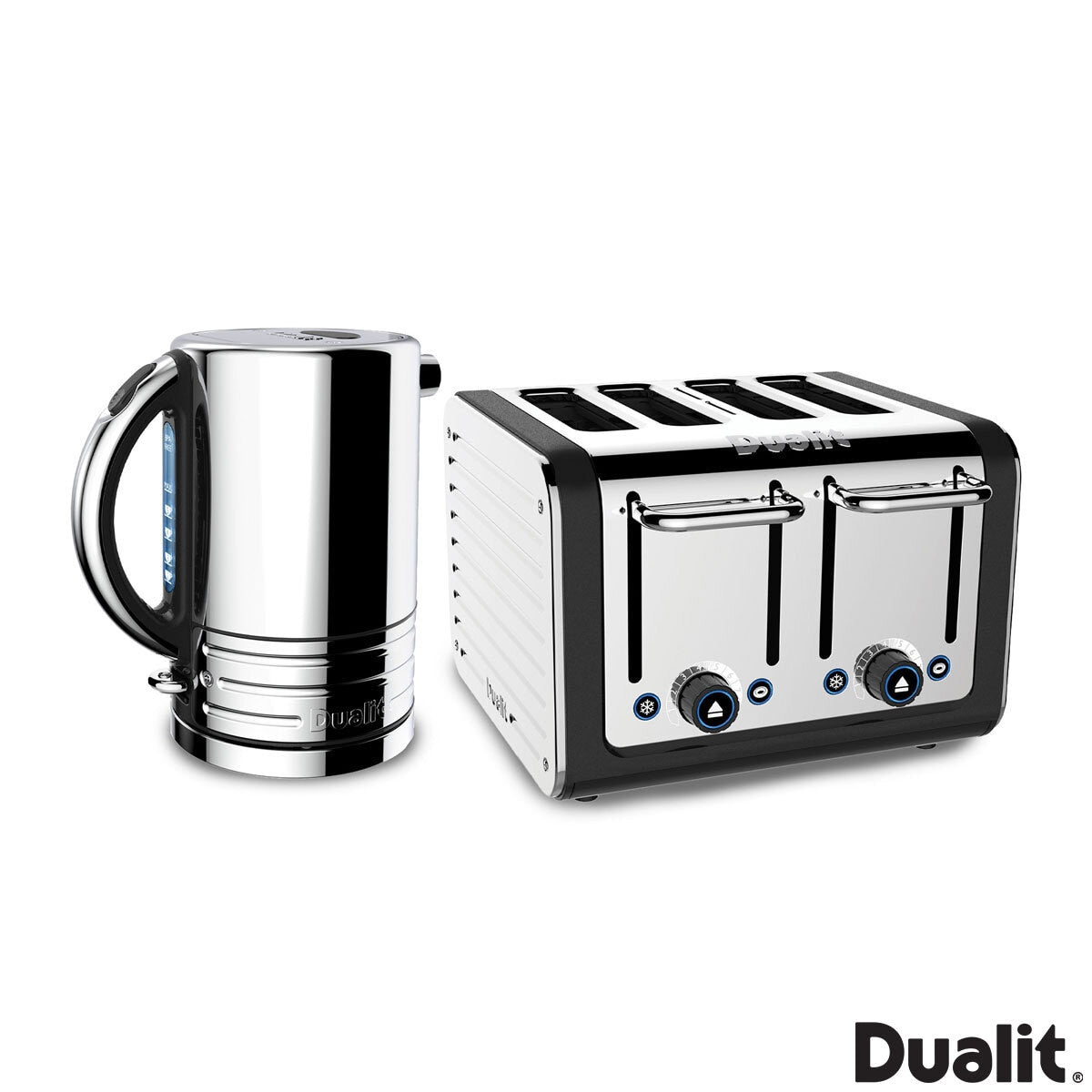 Dualit Architect kettle and 4-slot toaster in matt black, imported from the UK