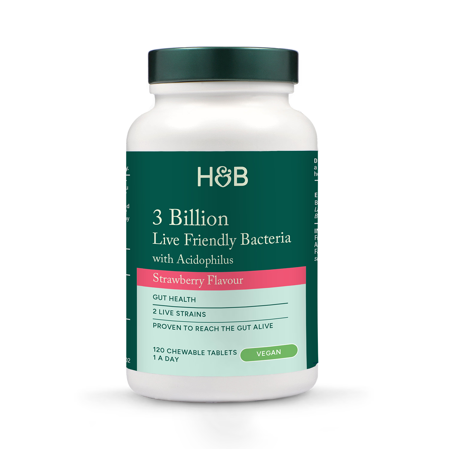 Holland & Barrett chewable Acidophilus Strawberry probiotic 120 tablets, UK version