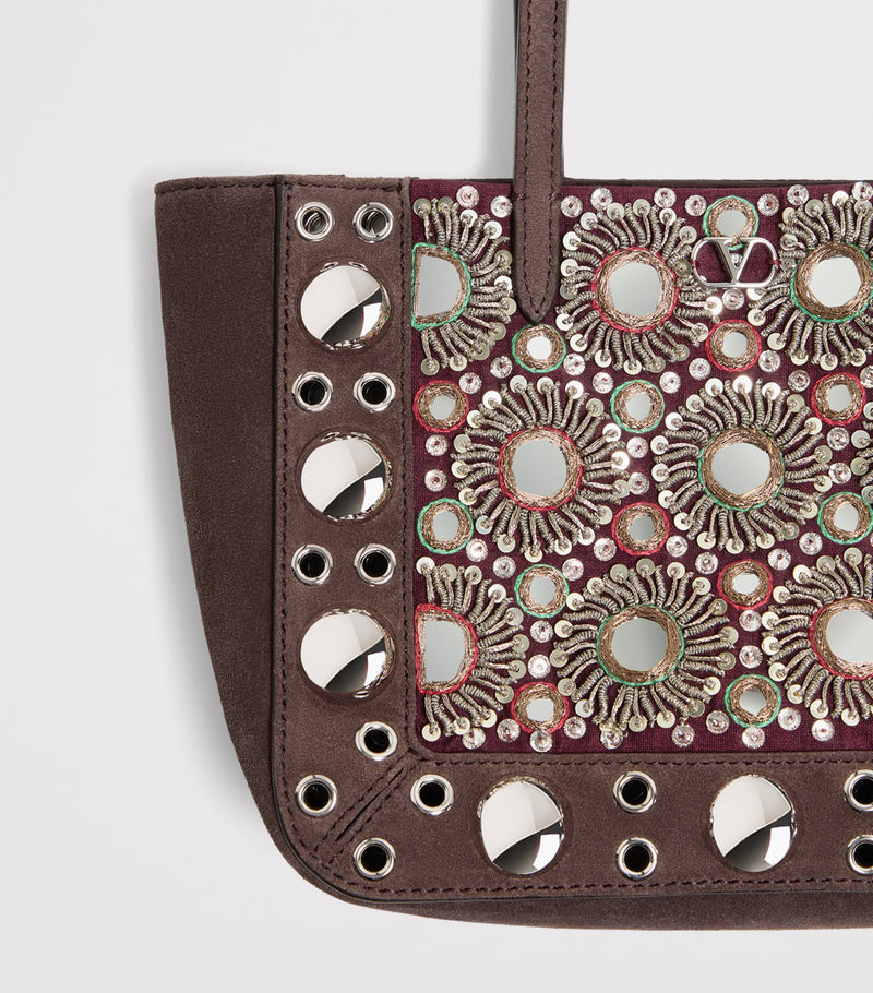 Valentino Garavani mini suede embroidered shoulder bag, UK version