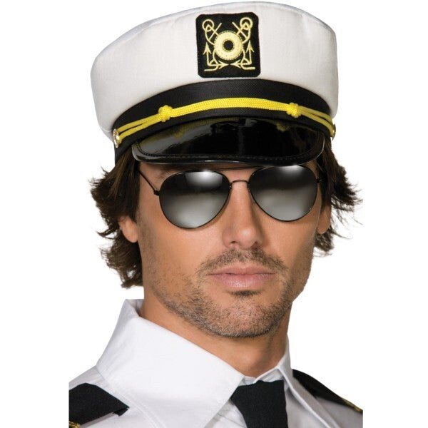Smiffys captains cap white fabric PVC peak (British brand)