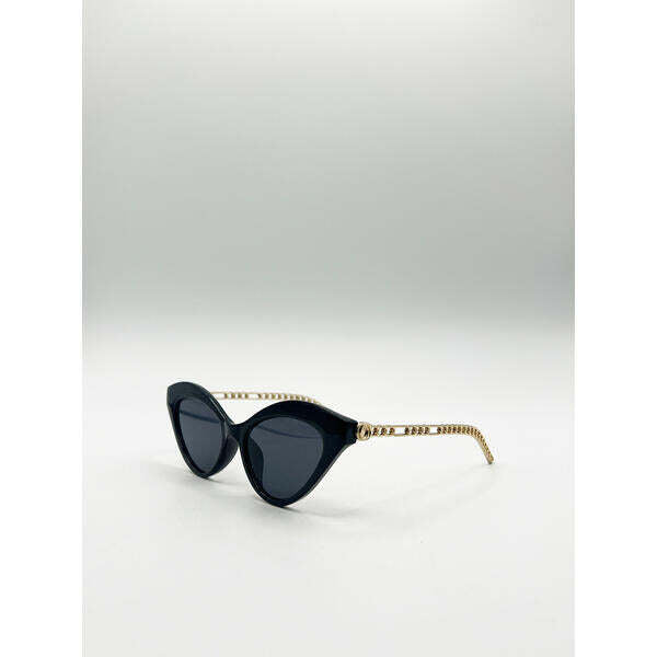 SVNX cat-eye sunglasses black with gold metal, imported from the UK