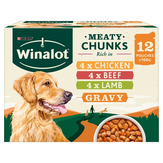 Winalot Meaty Chunks Mixed in Gravy Wet Dog Food   12 x 100g GOODS M&S   