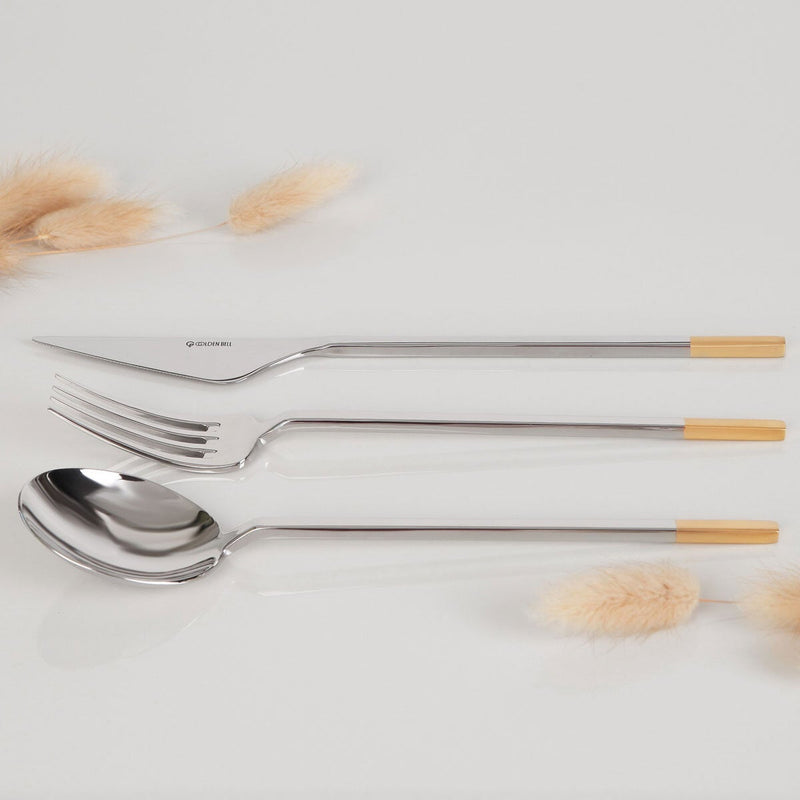 Golden Bell 18/10 stainless steel cutlery set 24 piece with gold accents - British product