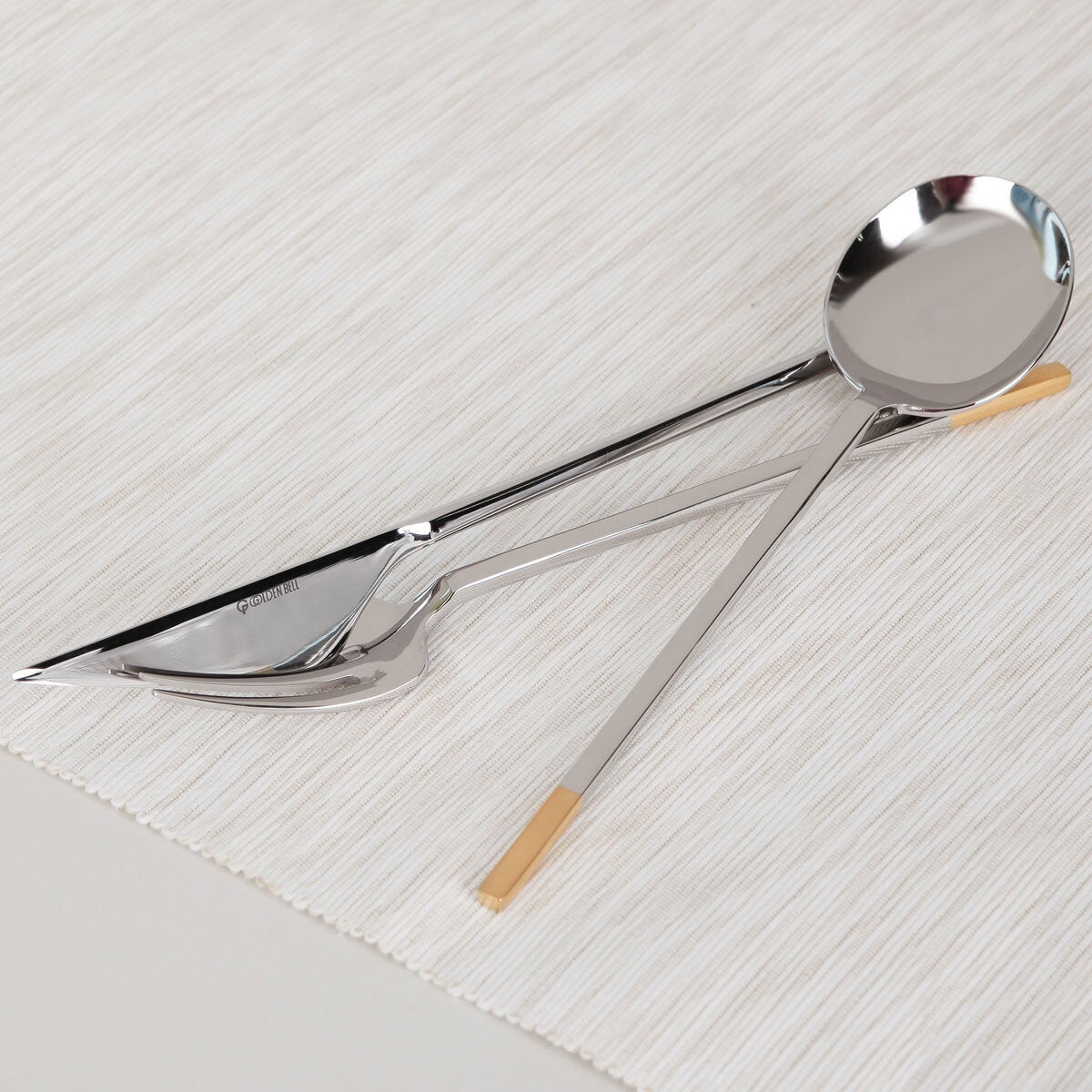 Golden Bell 18/10 stainless steel cutlery set 24 piece with gold accents - British product