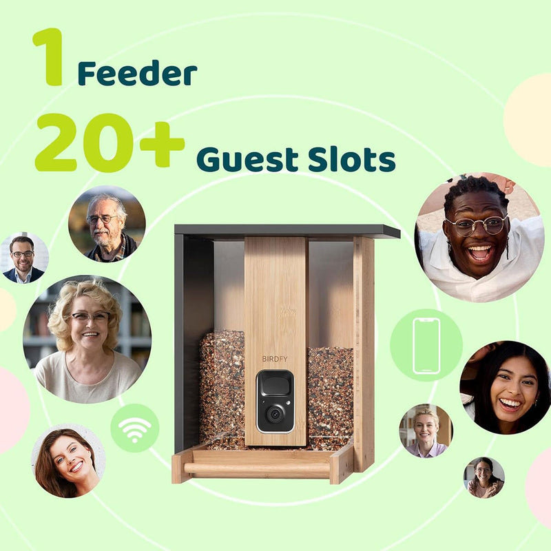 Birdfy bamboo bird feeder with solar panel and HD camera - British product