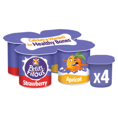Petits Filous strawberry and apricot fromage frais 4 x 85g, imported from the UK