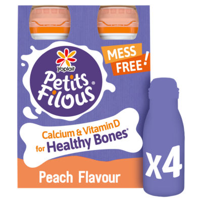 Petits Filous peach flavour drinking yoghurt 4 x 100g pack, imported from the UK