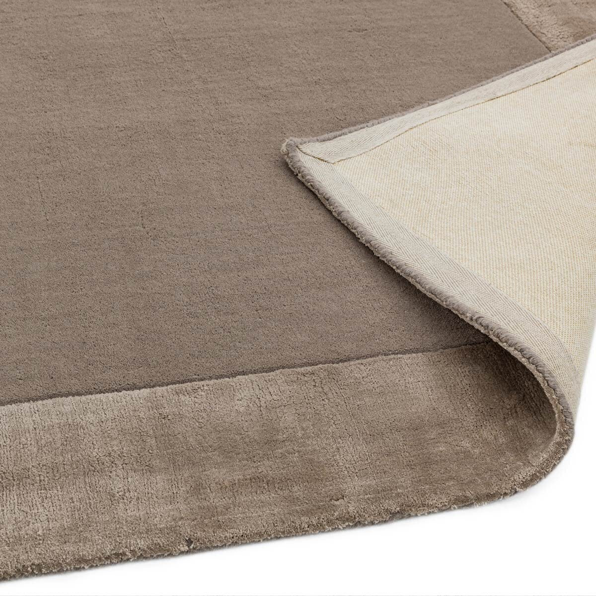 Asiatic taupe rug wool viscose blend handwoven, imported from the UK