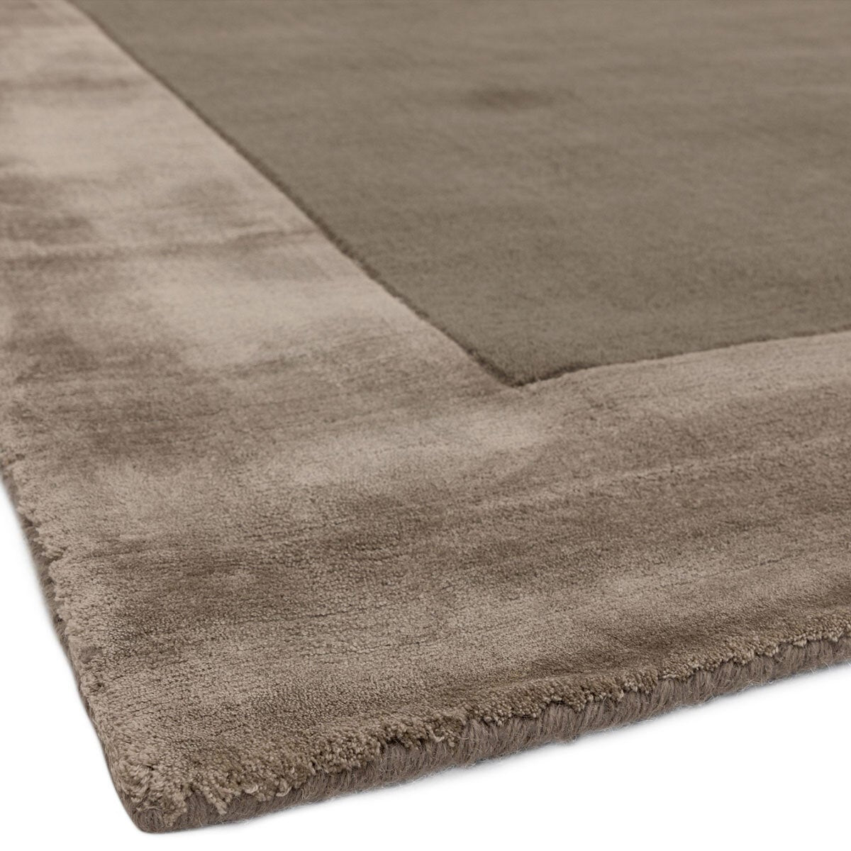 Asiatic taupe rug wool viscose blend handwoven, imported from the UK