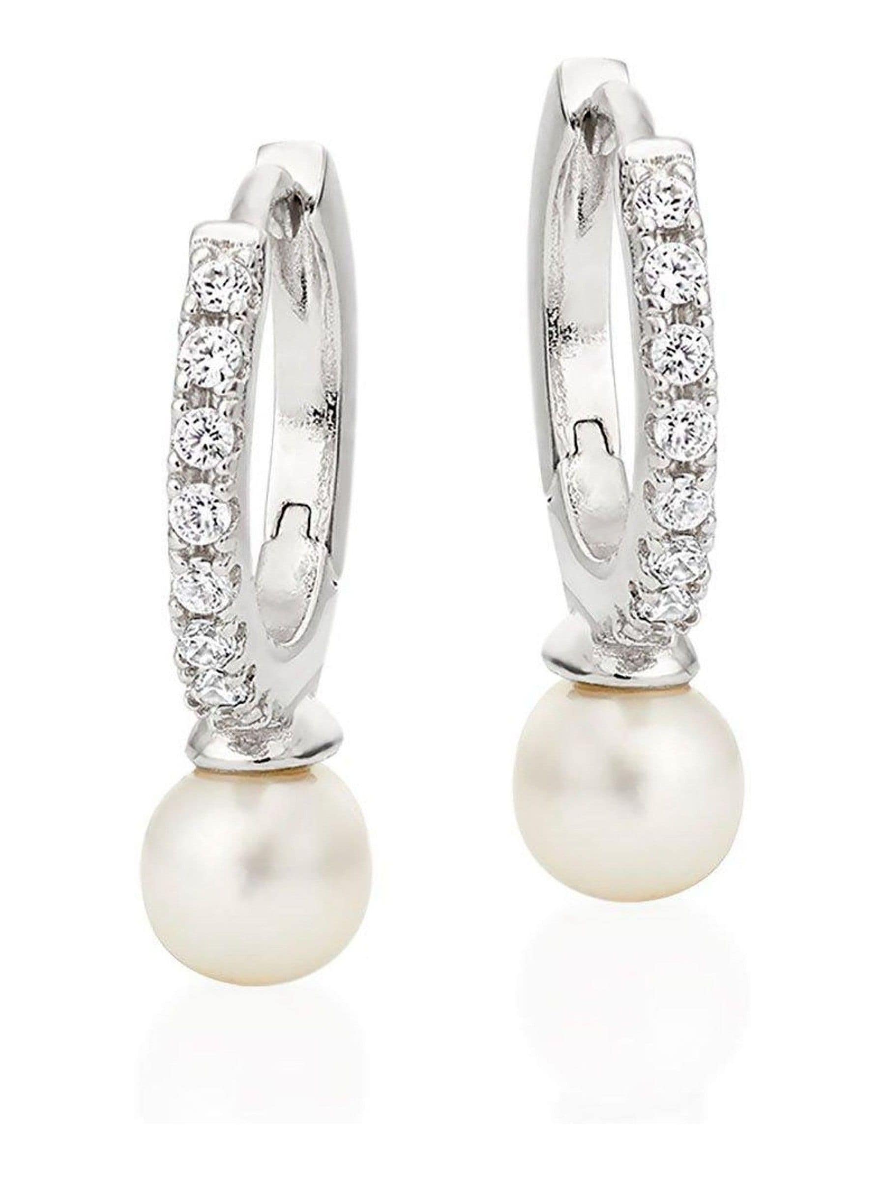 Sterling silver hoop earrings with cubic zirconia and freshwater pearl 18mm (British brand)
