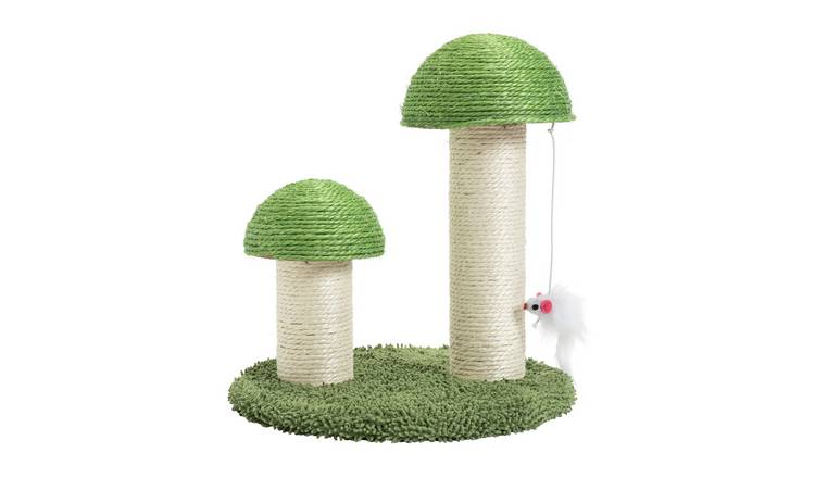 Double toadstool cat scratcher with mouse toy - British product