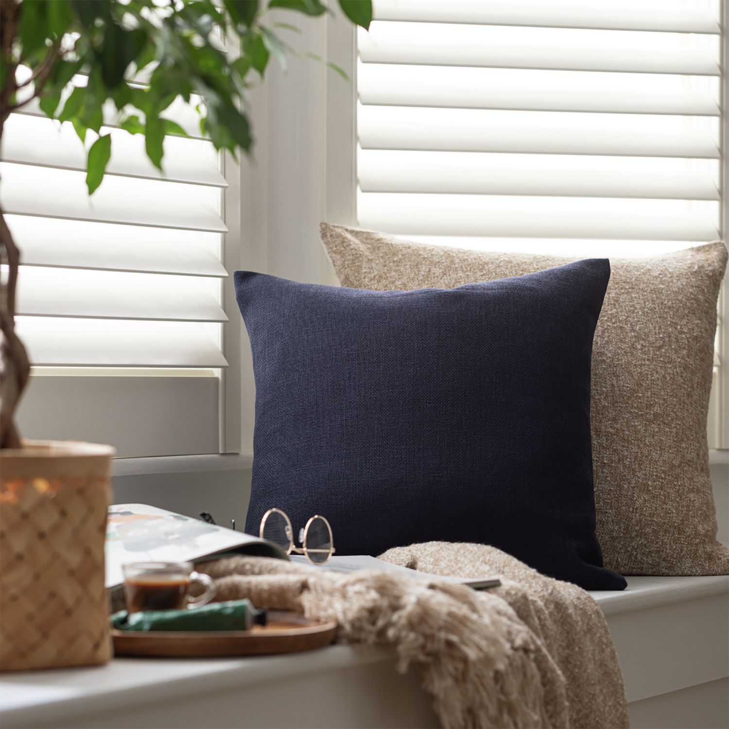 Habitat Basket Weave Cushion Cover- 2 Pack- Navy- 43x43cm