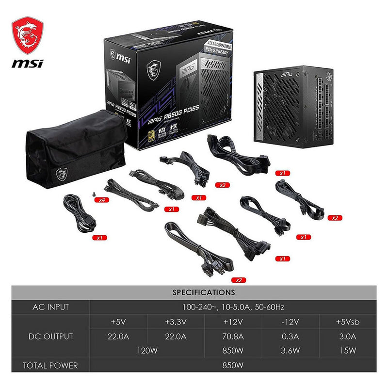 MSI MPG A850G PCIE5 power supply 850W, imported from the UK