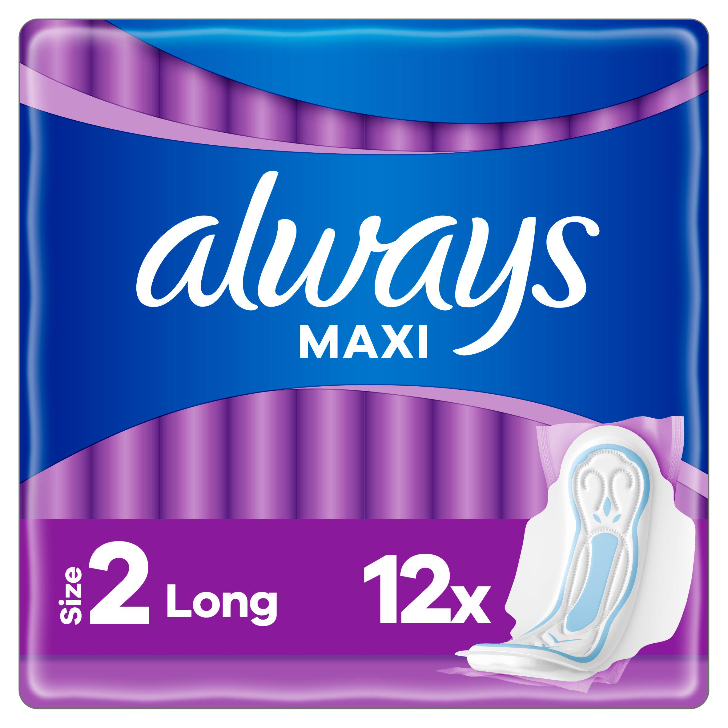 Always Maxi Long (Size 2) Sanitary Towels Wings x12 feminine care Sainsburys   