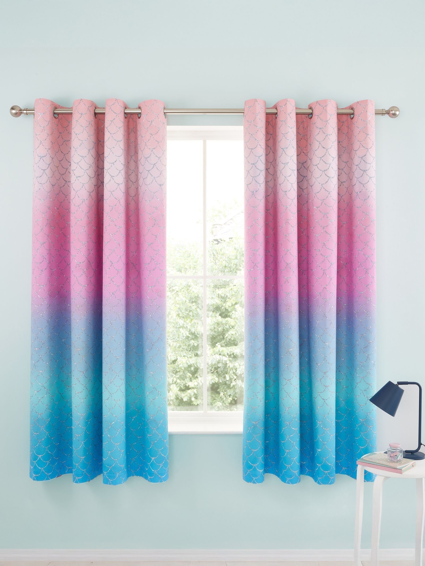 Catherine Lansfield blue mermaid reversible curtains 168x183cm - British product