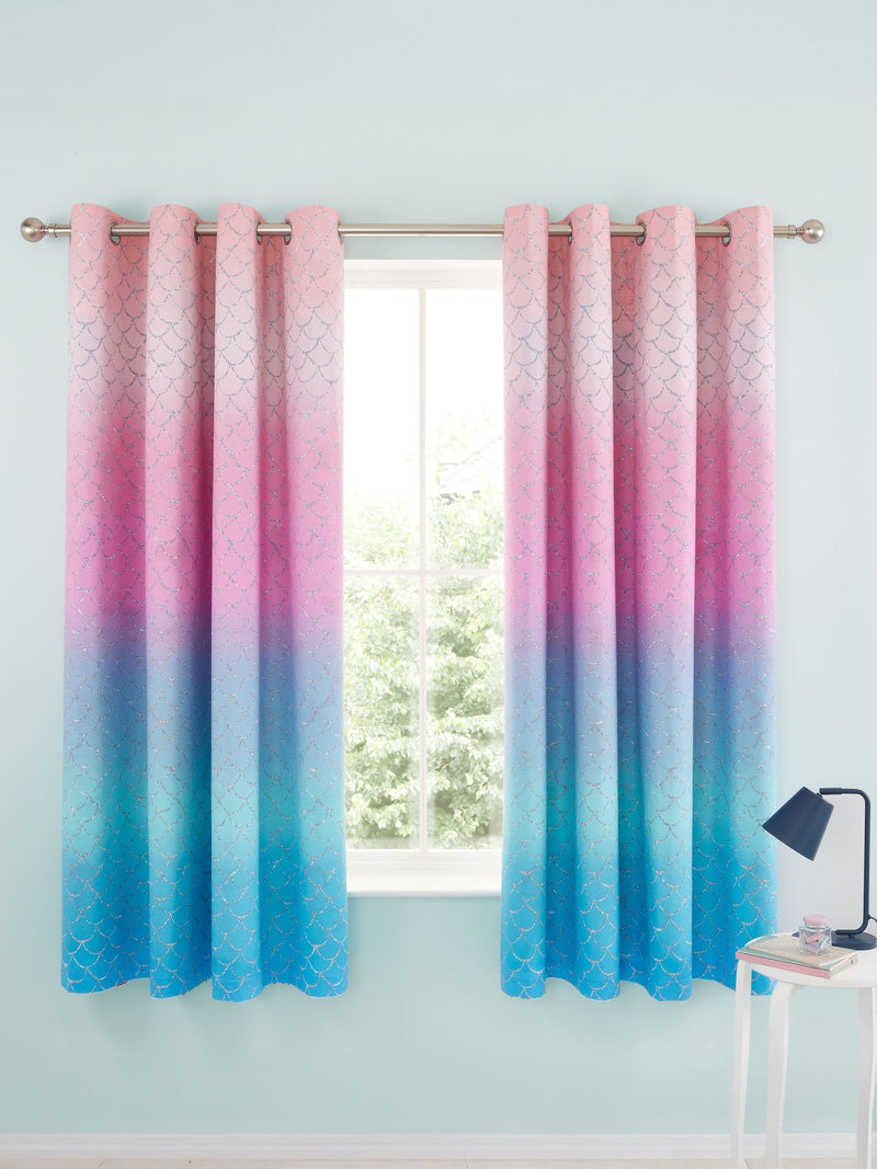 Catherine Lansfield blue mermaid reversible curtains 168x183cm - British product