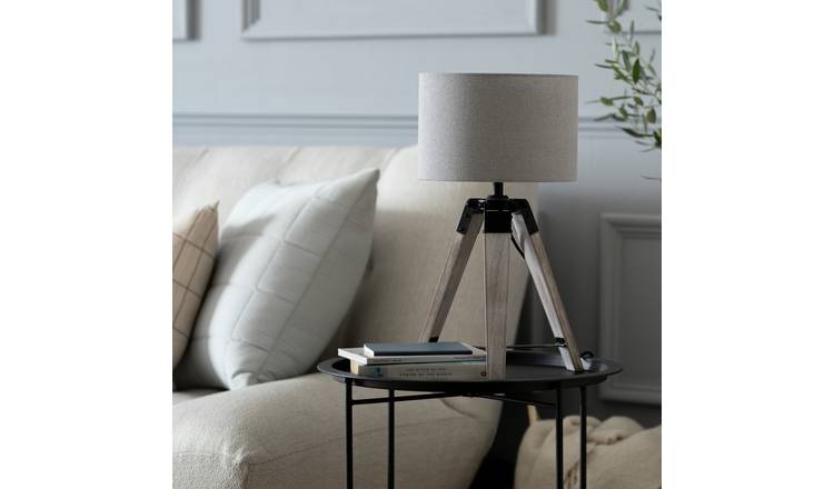 Argos Home Lyle 46cm wooden tripod table lamp grey, imported from the UK