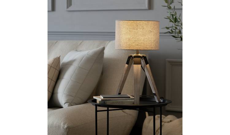 Argos Home Lyle 46cm wooden tripod table lamp grey, imported from the UK
