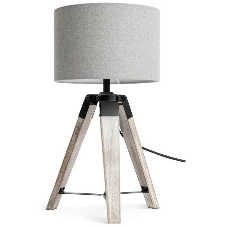 Argos Home Lyle 46cm wooden tripod table lamp grey, imported from the UK