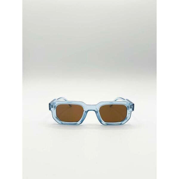 SVNX chunky retro square sunglasses with clear blue frame, imported from the UK